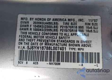 2008 Honda Element Ex from USA, damaged, VIN 5J6YH18788L007401
